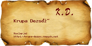 Krupa Dezső névjegykártya